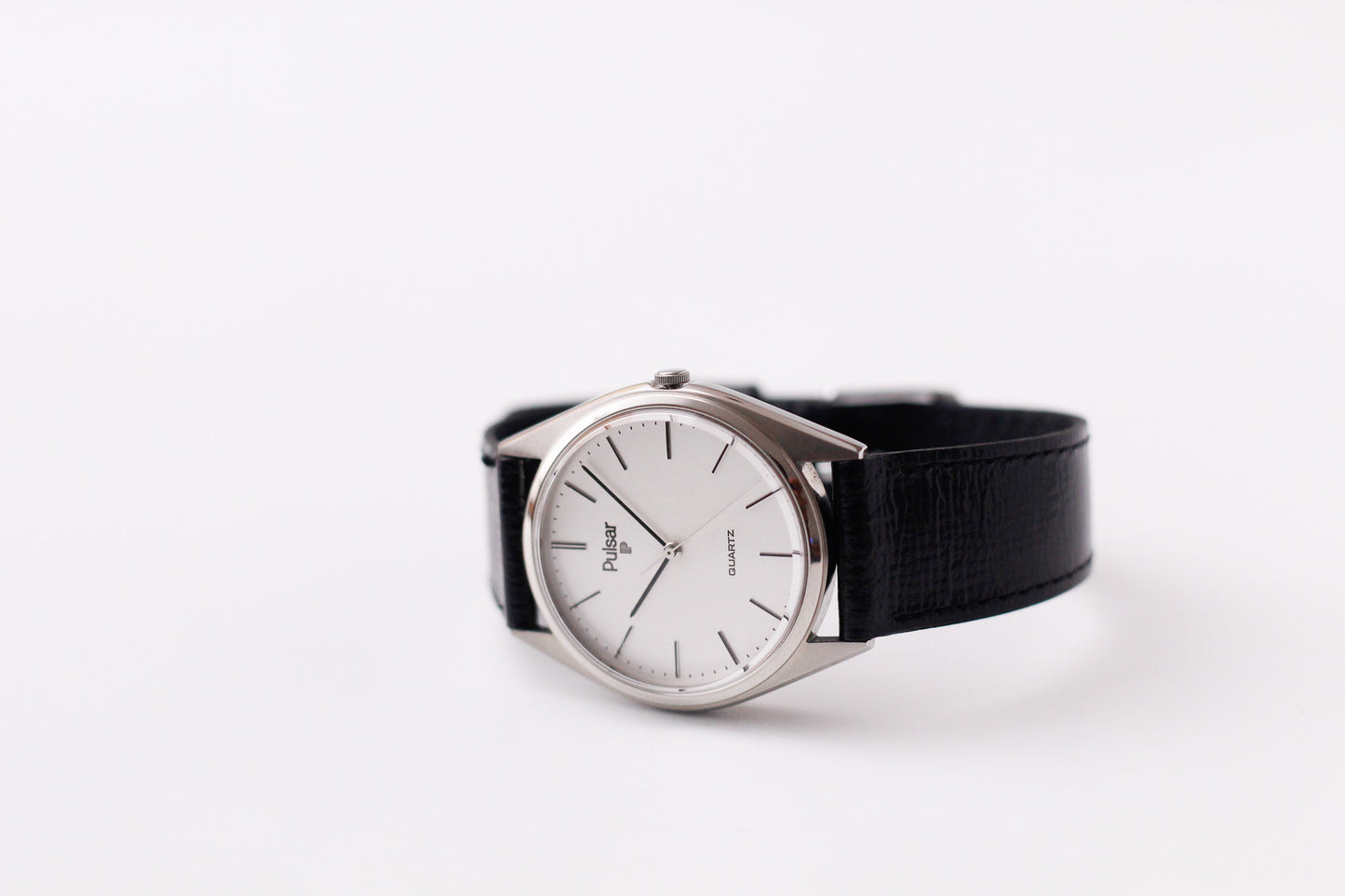 [Near Mint] 1993 Pulsar Quartz Straight Grain Silver Dial Men's Wrist-Watch W/Box
