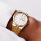 [Mint] 1999 Citizen Quartz Straight Grain Golden Dial Men's Wrist-Watch W/Box