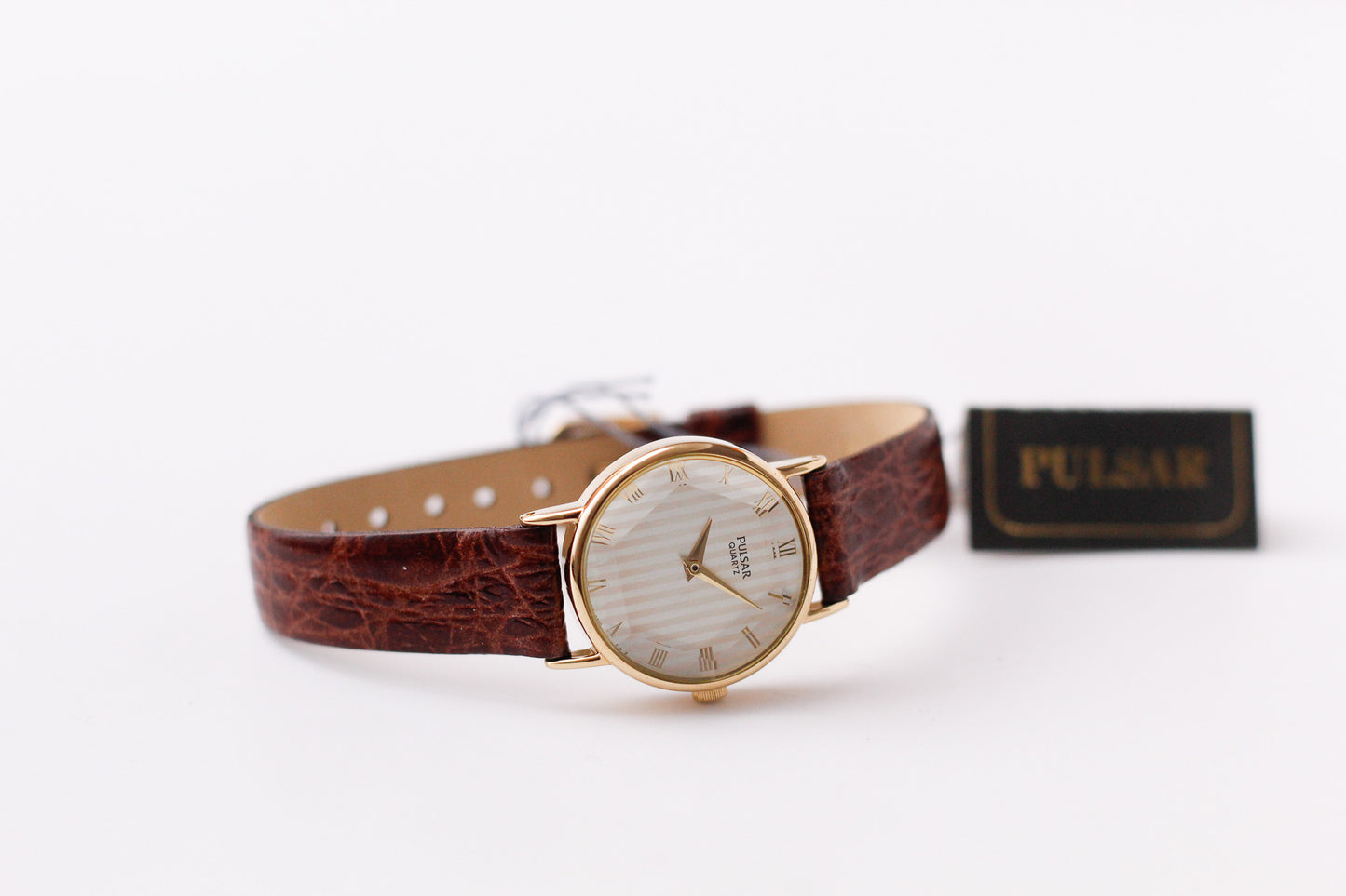 [Near Mint] 1993 Pulsar Quartz Striped Roman Dial Faceted Crystal Ladies' Wrist Watch W/Box & Tag