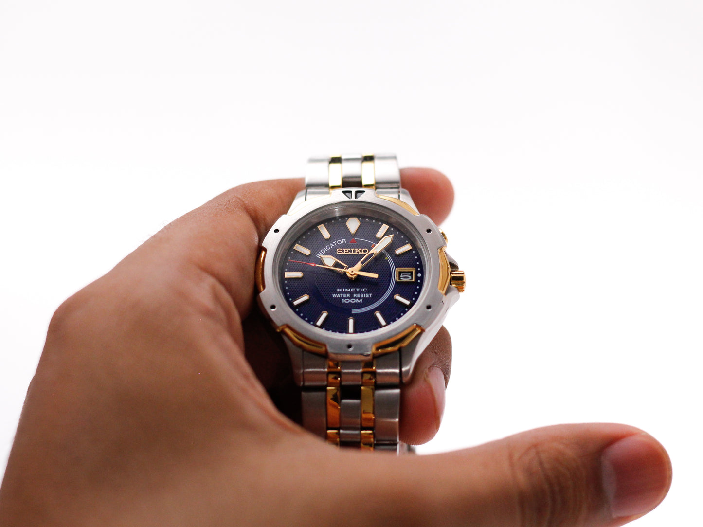 2008 Seiko Kinetic Marine Blue Dial Two Tone Case Men's Wrist-Watch