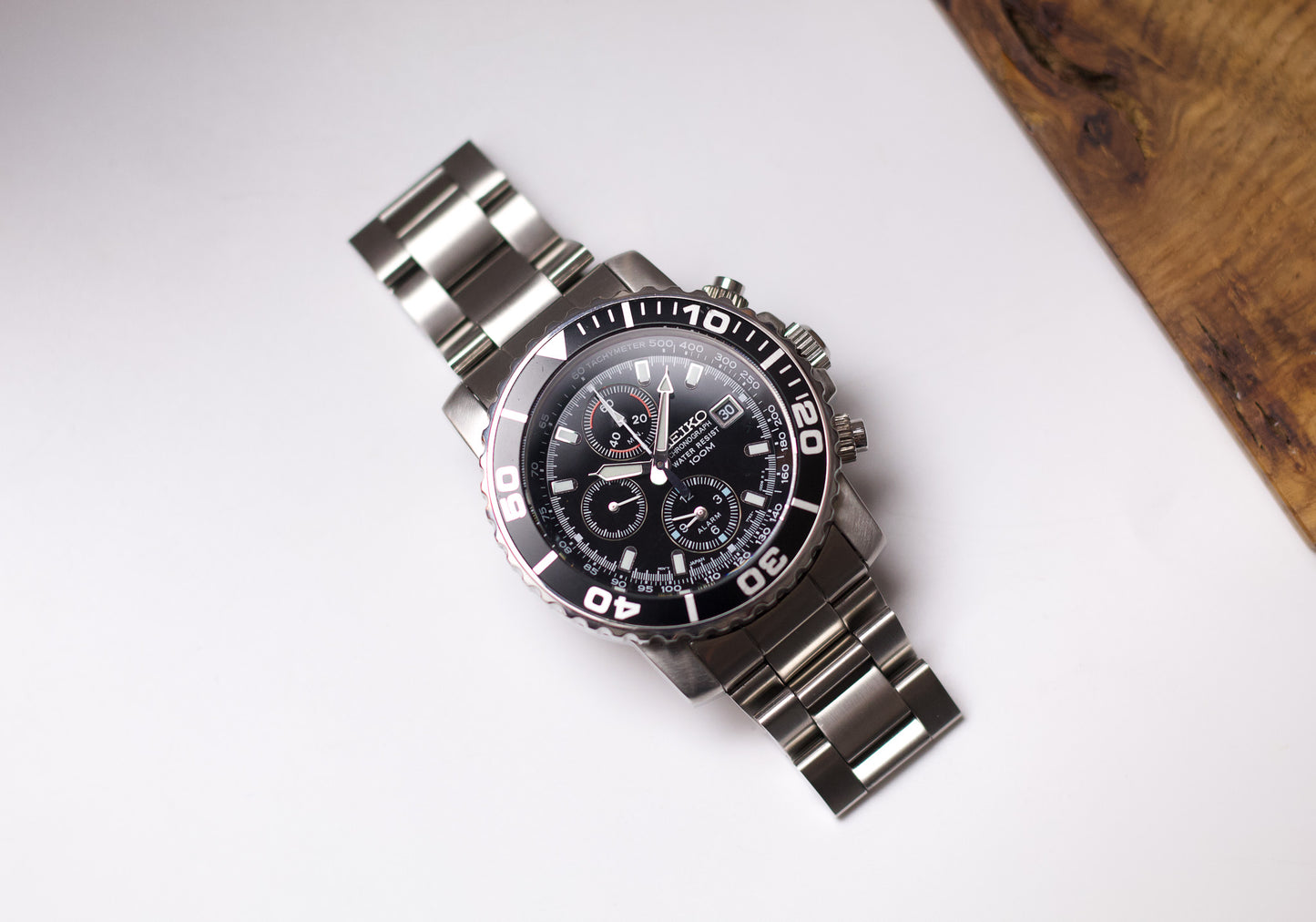 [Near Mint] 2005 Seiko Quartz Chronograph Inky Black Dial Men's Wrist-Watch