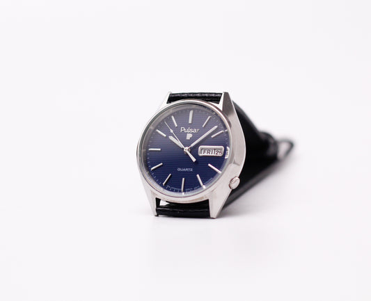 1979 Pulsar Quartz Marine Blue Textured Dial Men's Wrist-Watch