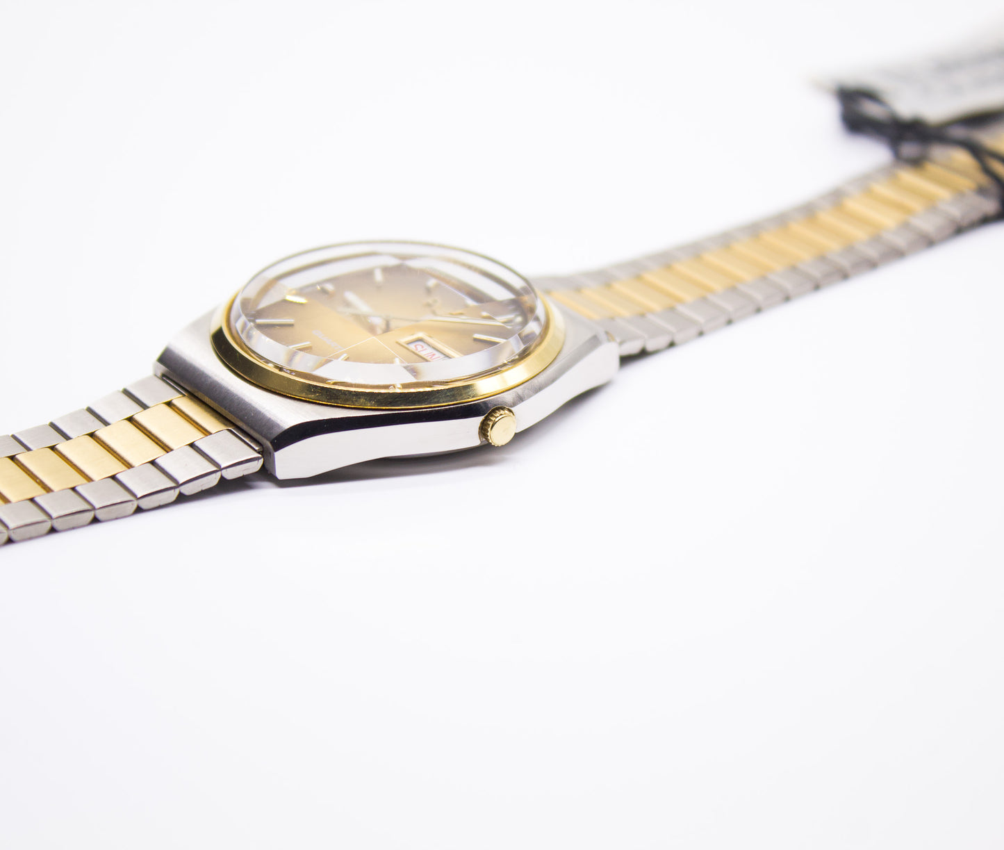 [Near Mint] 1980s Pulsar Quartz Tiger Sunburst Dial Faceted Crystal Men's Wrist-Watch W/Box