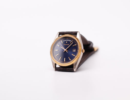 2005 Pulsar 'Baby Presidential' Marine Blue Dial Two Tone Men's Wrist-Watch