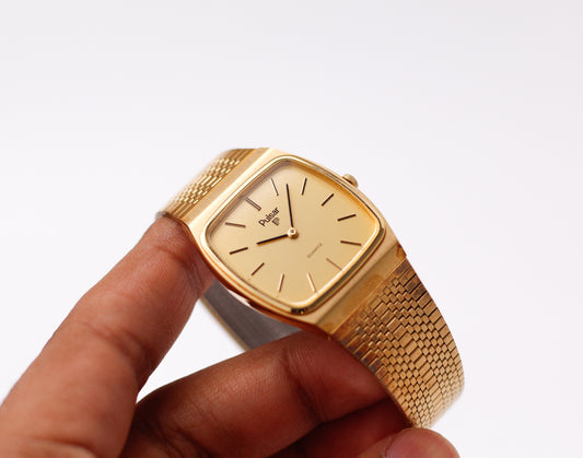 1983 Pulsar Quartz Straight Grain Golden Dial Men's Wrist-Watch