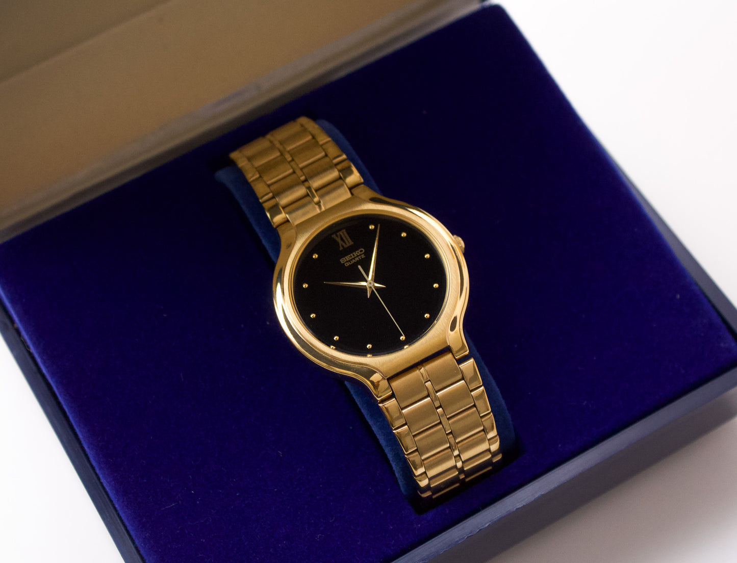 1992 Seiko Quartz Jet Black Dial Men's Wrist-Watch W/Box