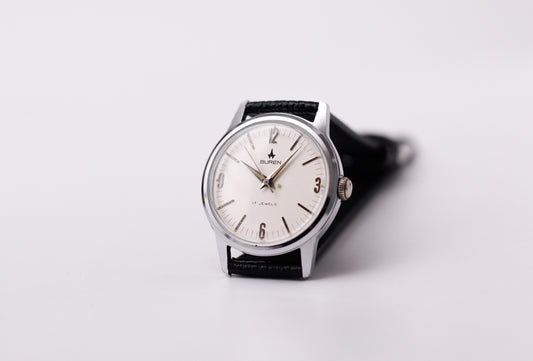 [Serviced] 1970s Buren Mechanical Cream White Dial Men's Wrist-Watch