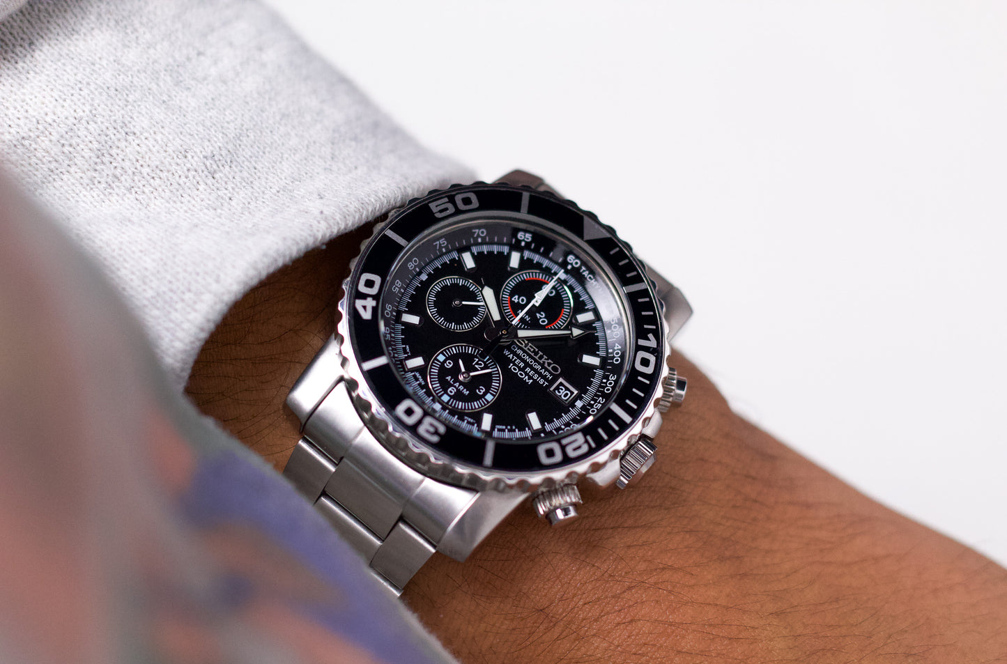 [Near Mint] 2005 Seiko Quartz Chronograph Inky Black Dial Men's Wrist-Watch