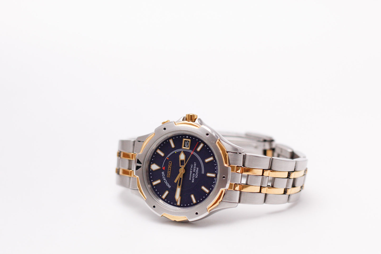 2008 Seiko Kinetic Marine Blue Dial Two Tone Case Men's Wrist-Watch