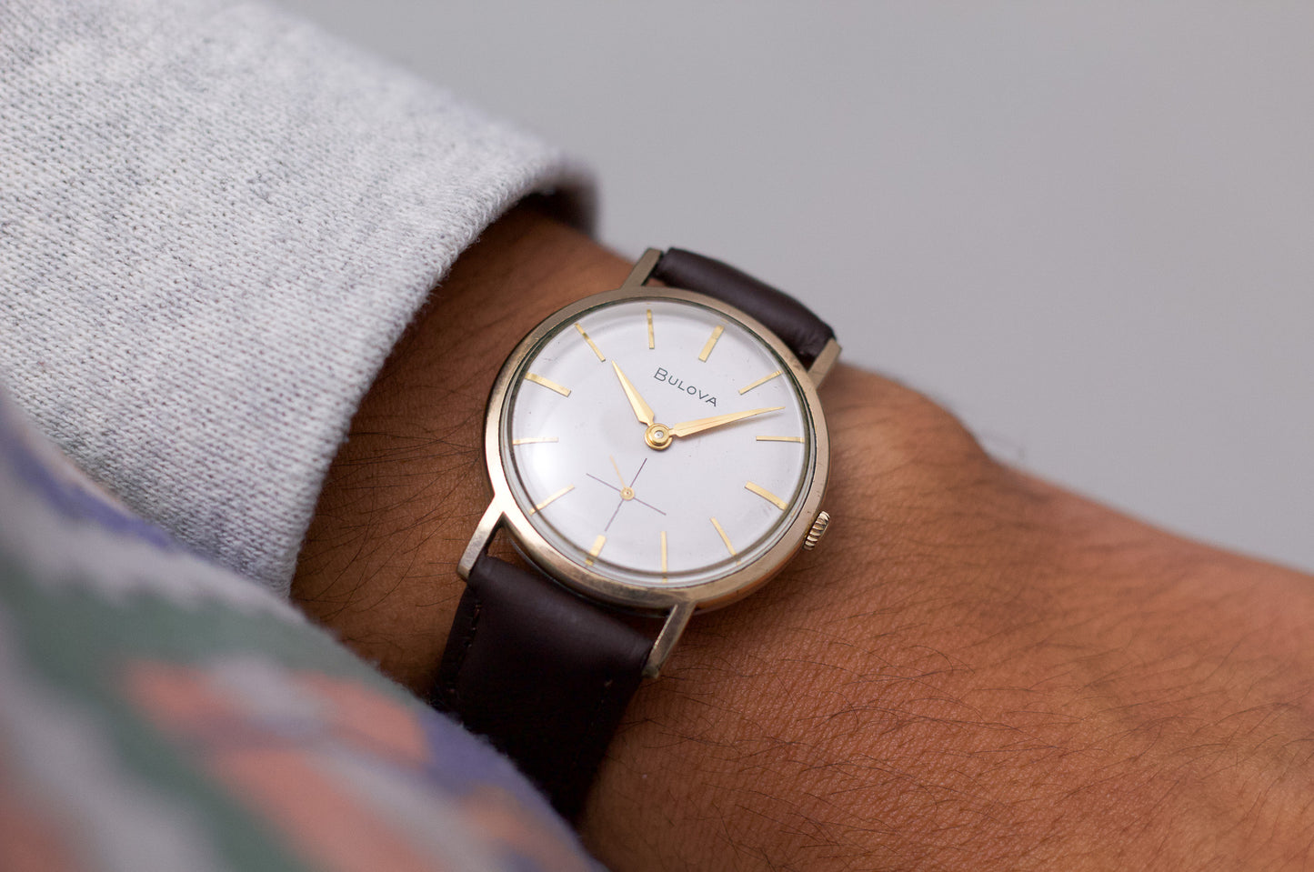 1960s Bulova Mechanical 'Baby Calatrava' Cream White Dial Men's Wrist-Watch