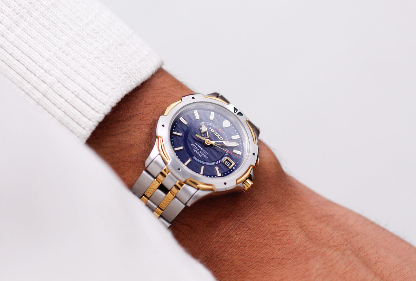 2008 Seiko Kinetic Marine Blue Dial Two Tone Case Men's Wrist-Watch