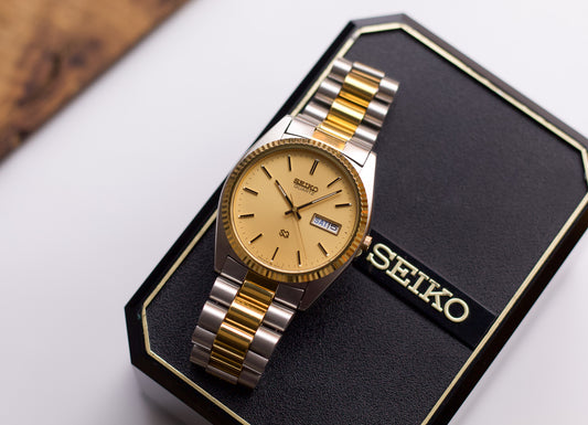 [Near Mint] 1988 Seiko SQ Two Tone Day-Date Men's Wrist-Watch W/Box