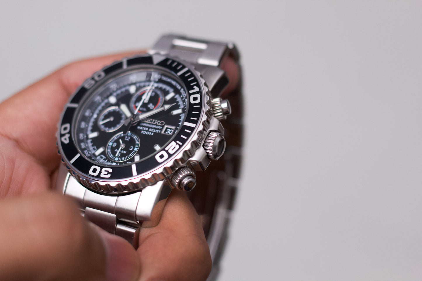 [Near Mint] 2005 Seiko Quartz Chronograph Inky Black Dial Men's Wrist-Watch