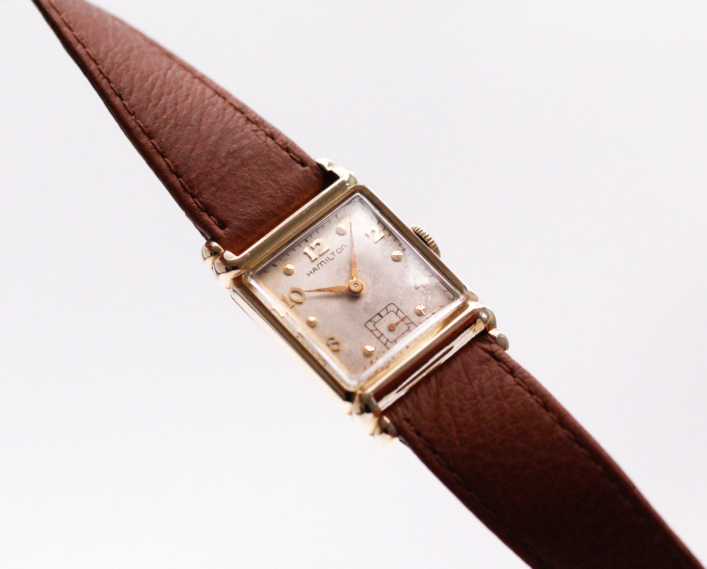 [Serviced] 1940s Hamilton Golden Art Deco Dial Men's Mechanical Wrist Watch