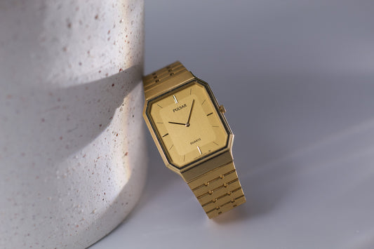 1997 Pulsar 'Tank' Quartz Golden Dial Men's Wrist-Watch