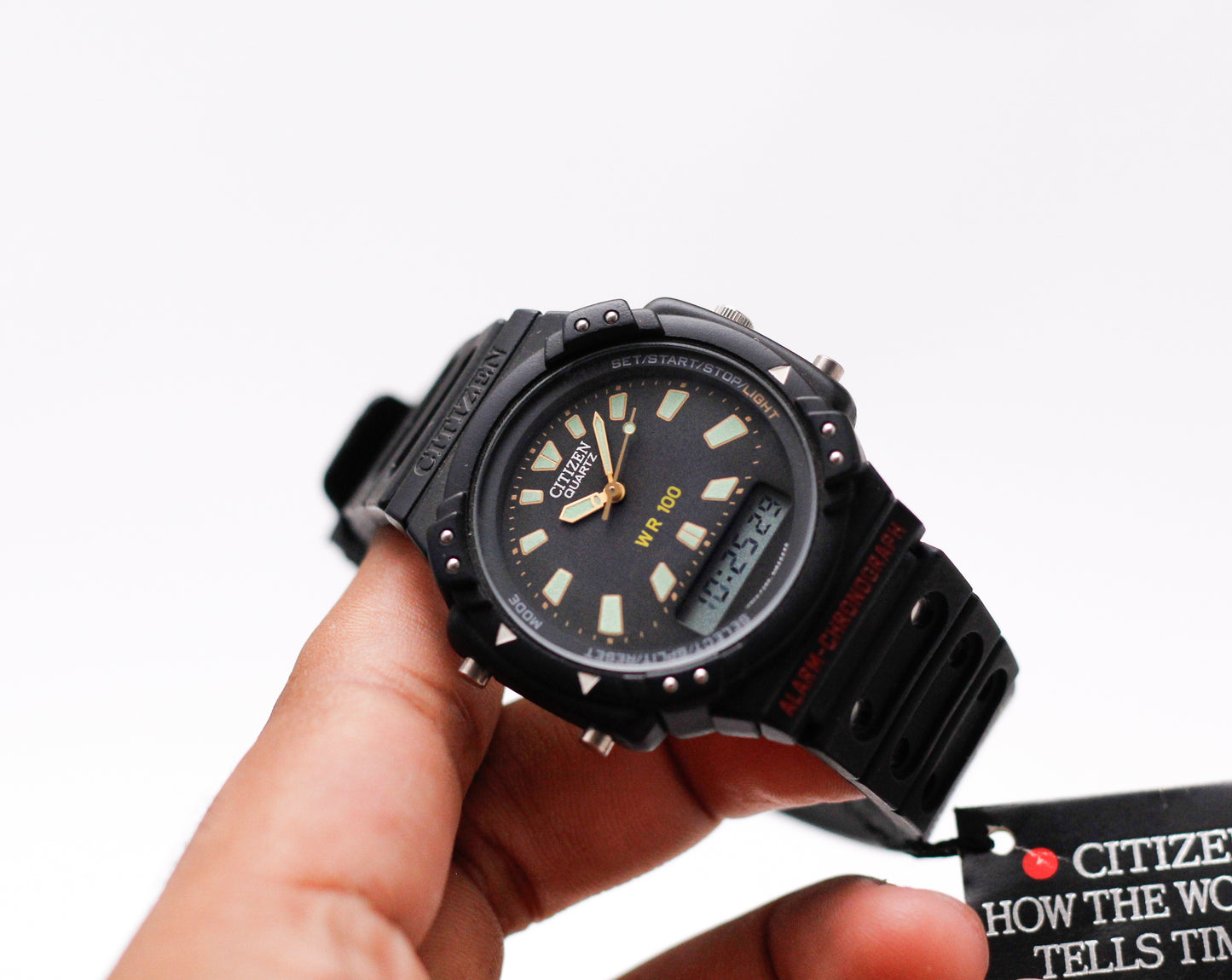 [Near Mint] 1995 Citizen Quartz Ana-Digi Matte Black Dial Men's Wrist-Watch