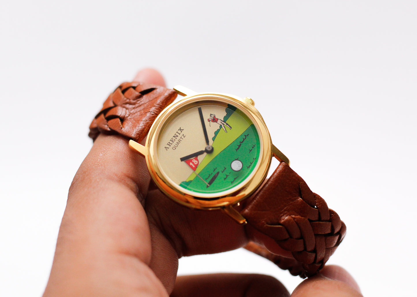 [Near Mint] 1990s Arenix Quartz Moving Golf Ball Dial Men's Wrist-Watch