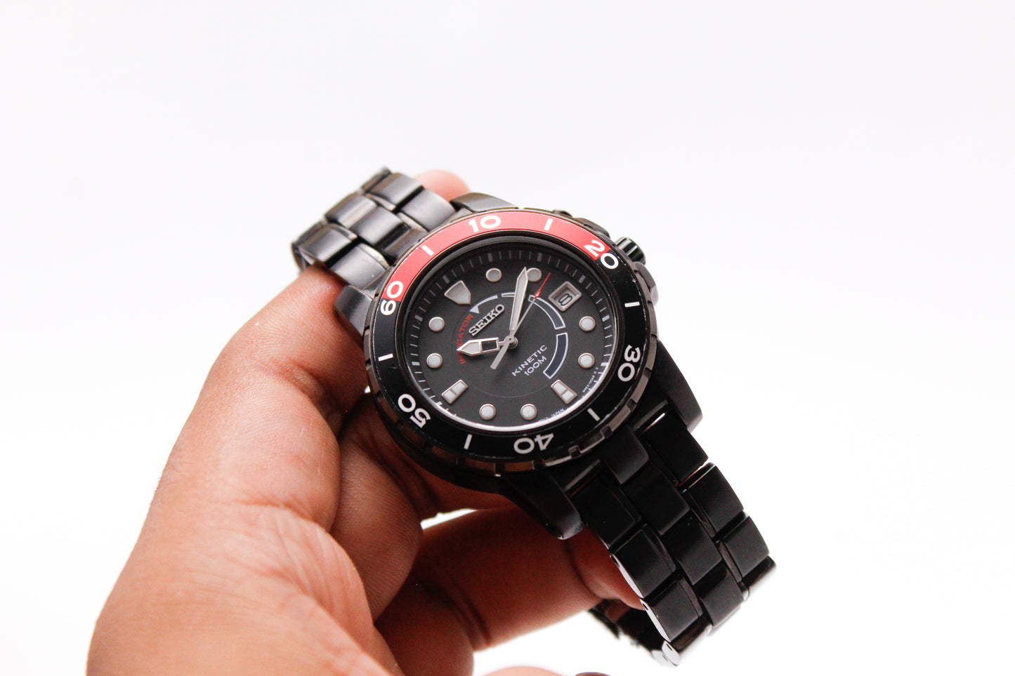 2007 Seiko Kinetic Matte Black Dial PVD Black Case Men's Wrist-Watch