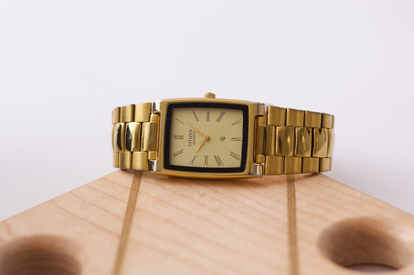 1995 Citizen CQ Quartz Tank Textured Golden Dial Men's Wrist-Watch