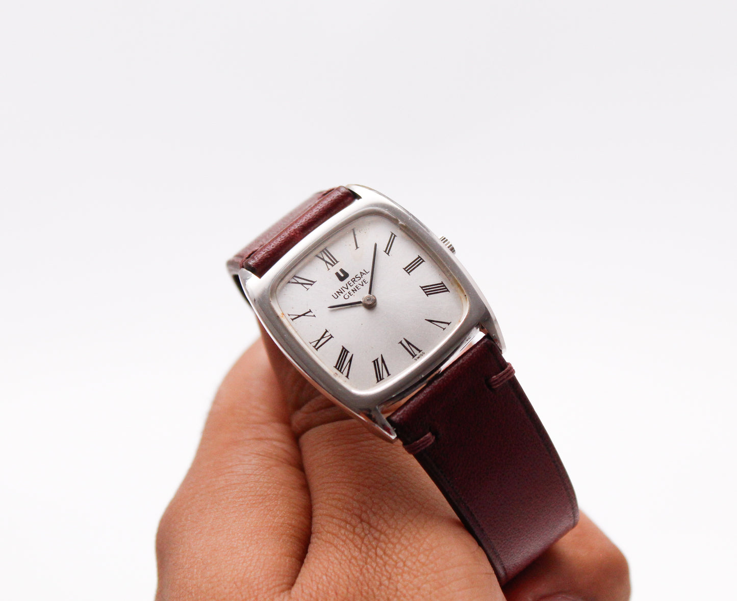[Serviced] 11960s Universal Genève Straight Grain Silver Roman Dial Men's Mechanical Wrist Watch