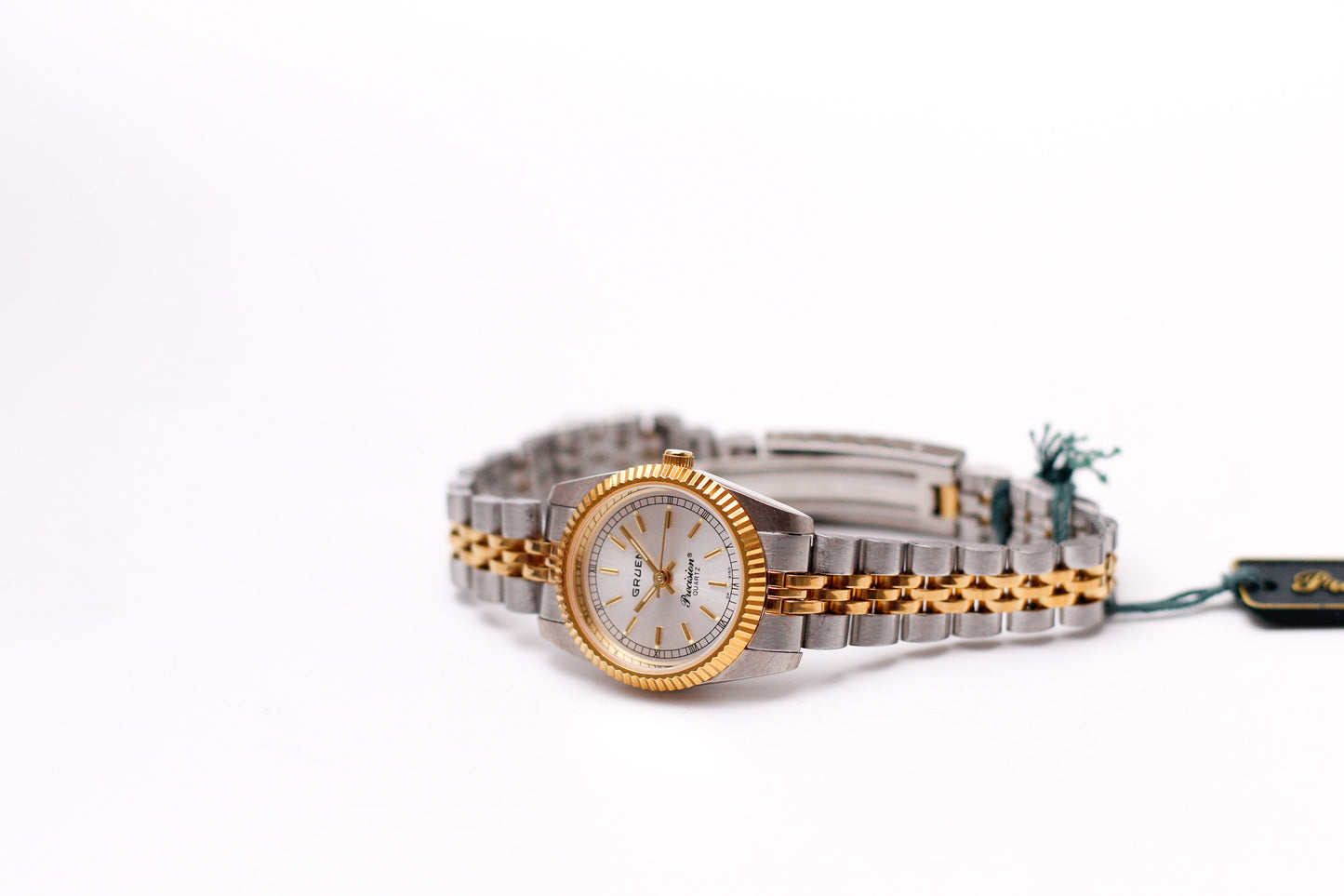 1990s Gruen Precision Quartz Silver Sunburst Dial Two Tone Case Couples' Watches