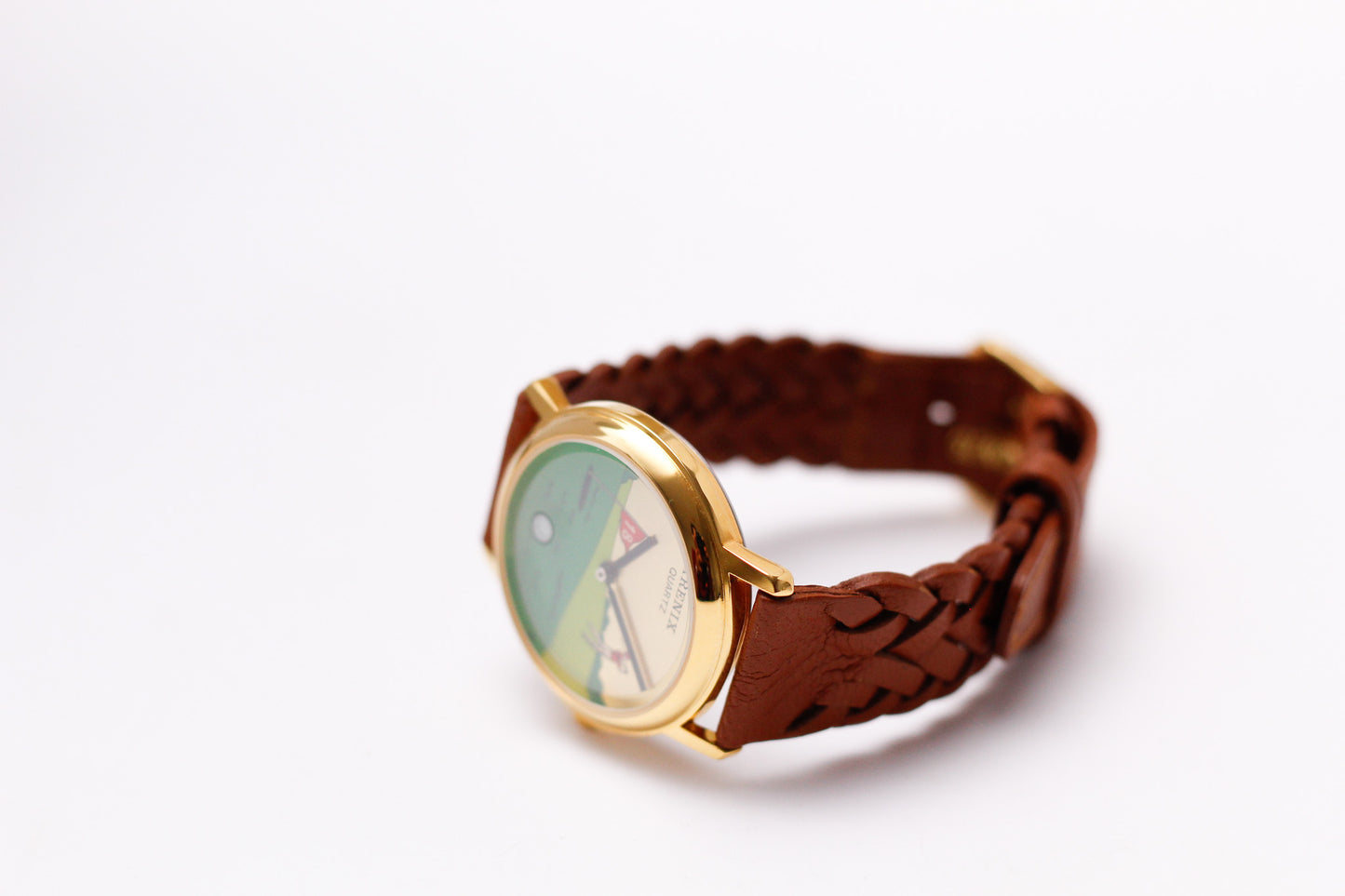 [Near Mint] 1990s Arenix Quartz Moving Golf Ball Dial Men's Wrist-Watch