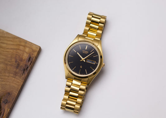 1996 Citizen Quartz Jet Black Dial Men's Wrist-Watch