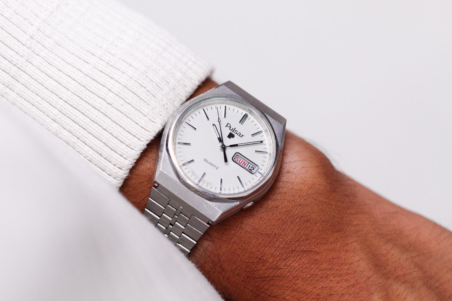 1980 Pulsar Quartz Textured Silver Dial Men's Wrist-Watch