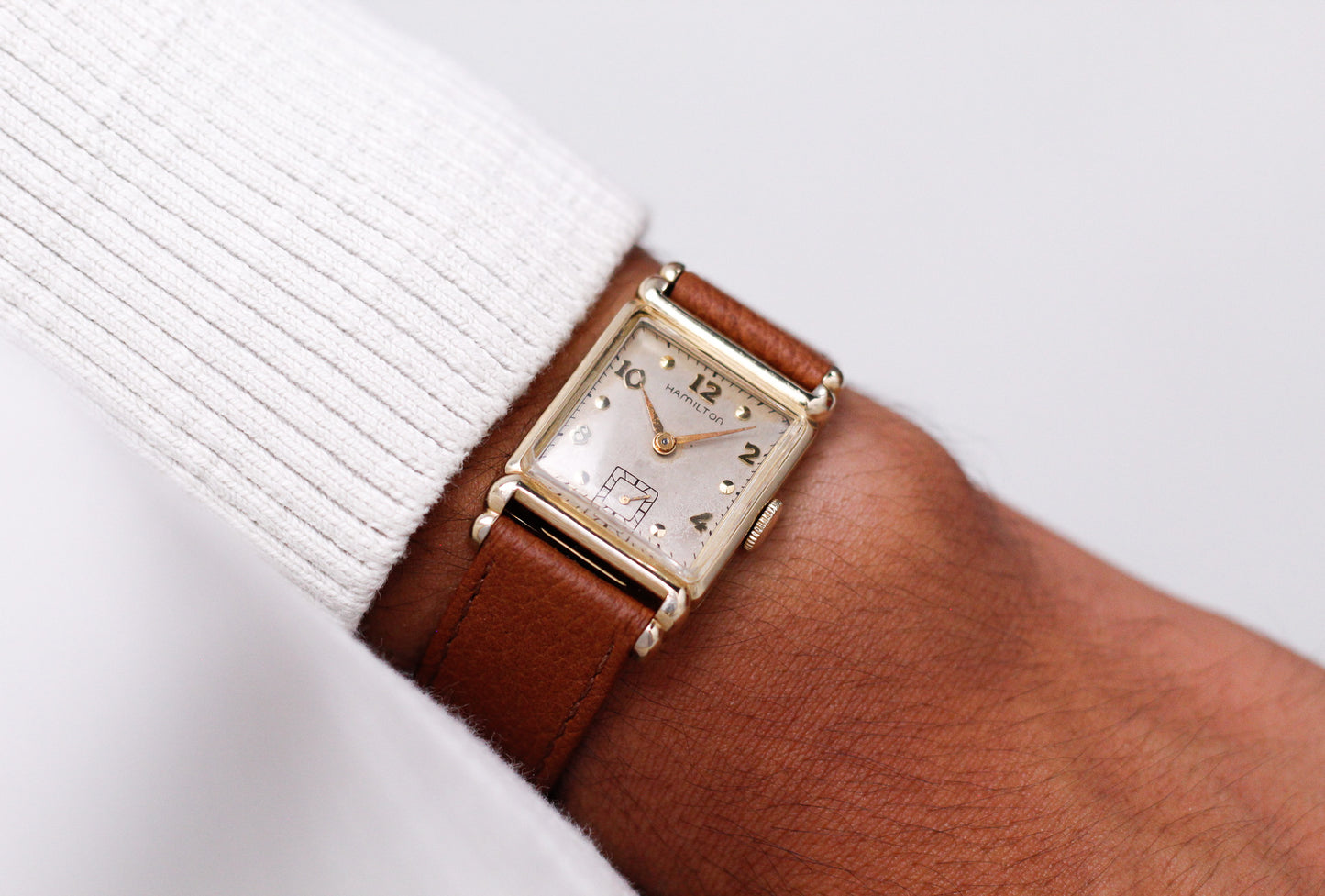 [Serviced] 1940s Hamilton Golden Art Deco Dial Men's Mechanical Wrist Watch