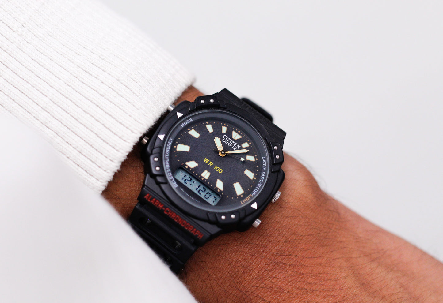 [Near Mint] 1995 Citizen Quartz Ana-Digi Matte Black Dial Men's Wrist-Watch