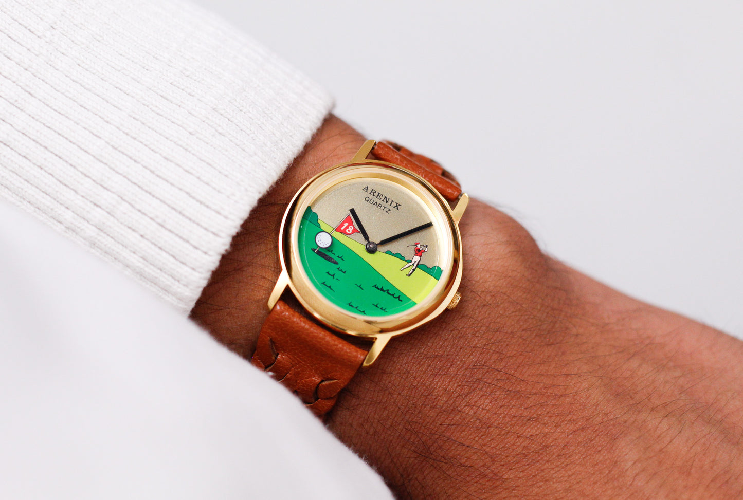 [Near Mint] 1990s Arenix Quartz Moving Golf Ball Dial Men's Wrist-Watch