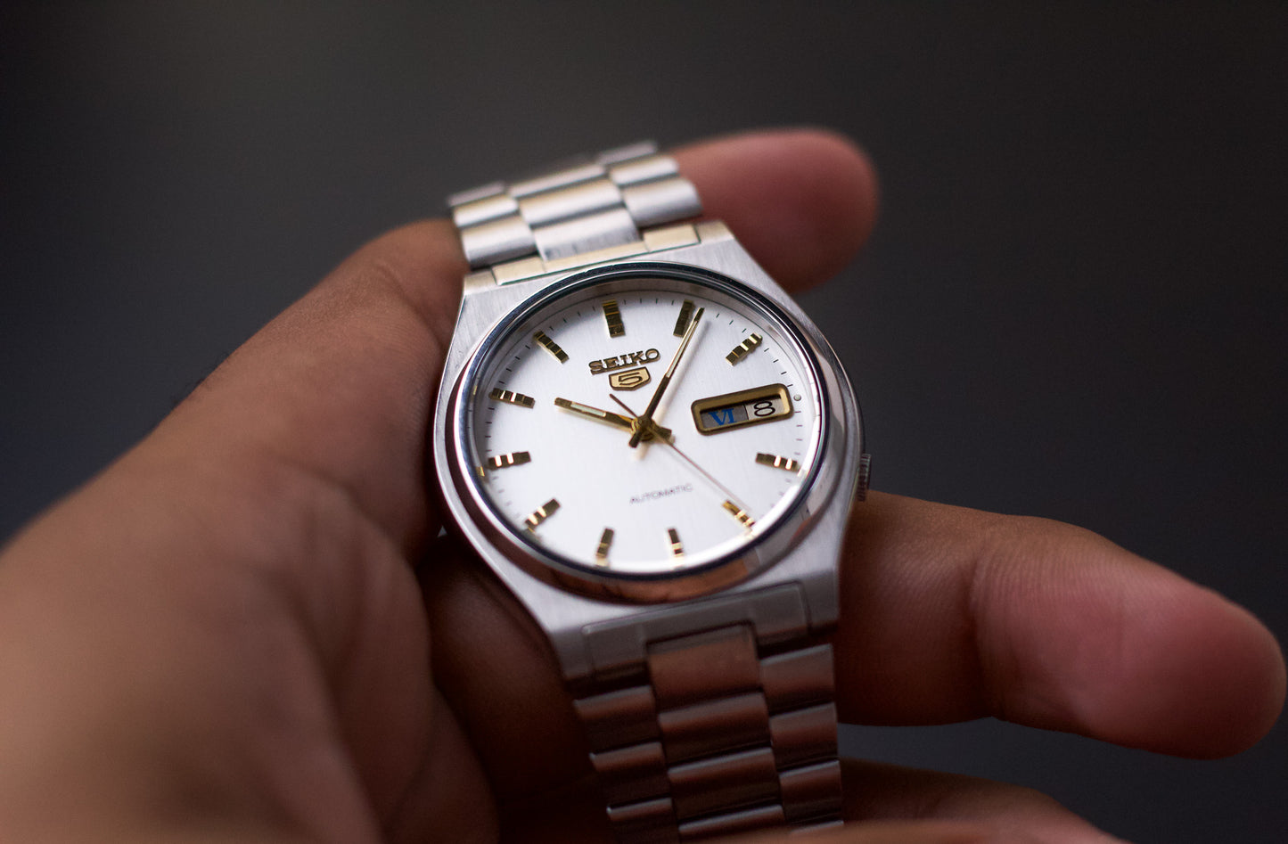 [Serviced] 1991 Seiko Seiko 5 Bright White Dial Men's Automatic Wrist-Watch