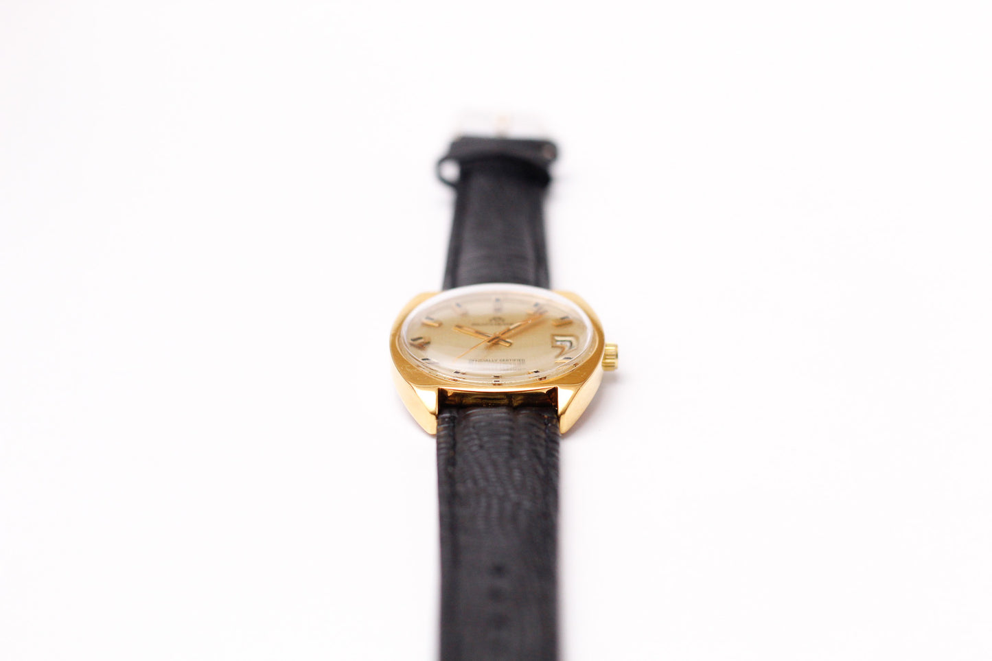 [Serviced] 1970s Bucherer Chronometer Straight Grain Golden Dial Men's Wrist-Watch