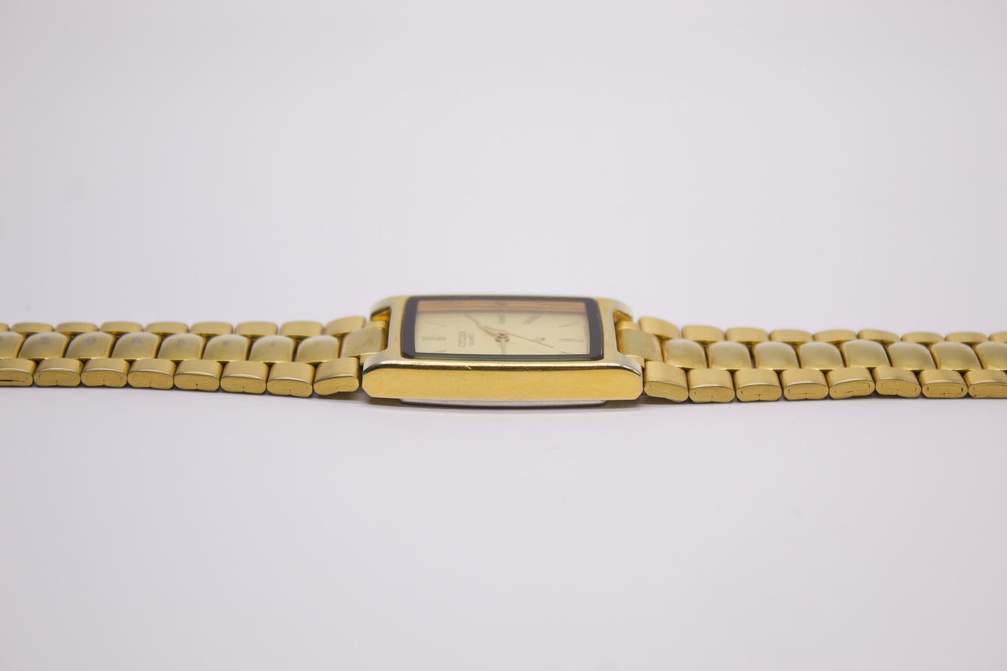 1995 Citizen CQ Quartz Tank Textured Golden Dial Men's Wrist-Watch