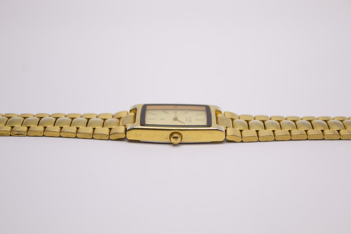 1995 Citizen CQ Quartz Tank Textured Golden Dial Men's Wrist-Watch