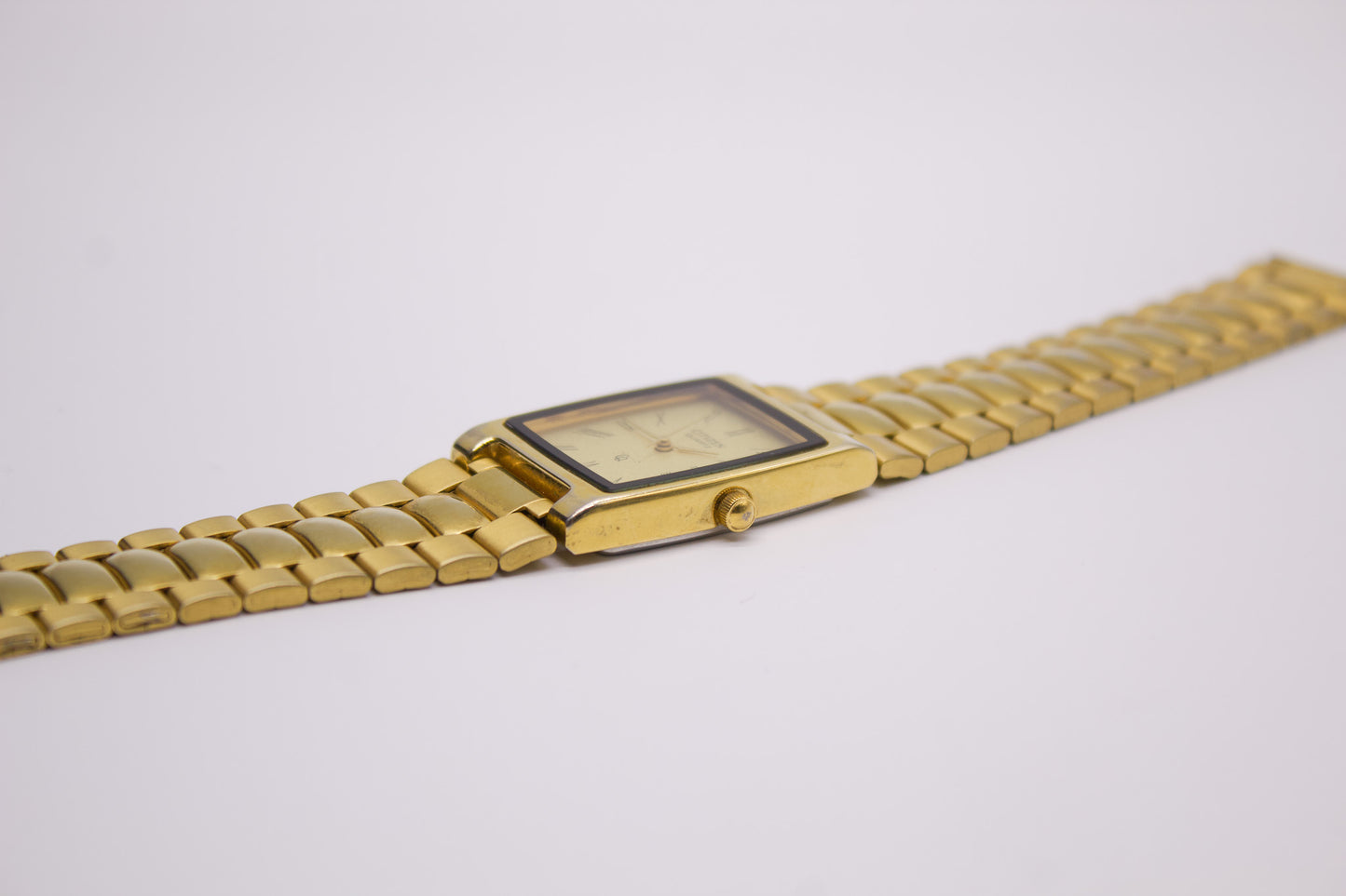 1995 Citizen CQ Quartz Tank Textured Golden Dial Men's Wrist-Watch