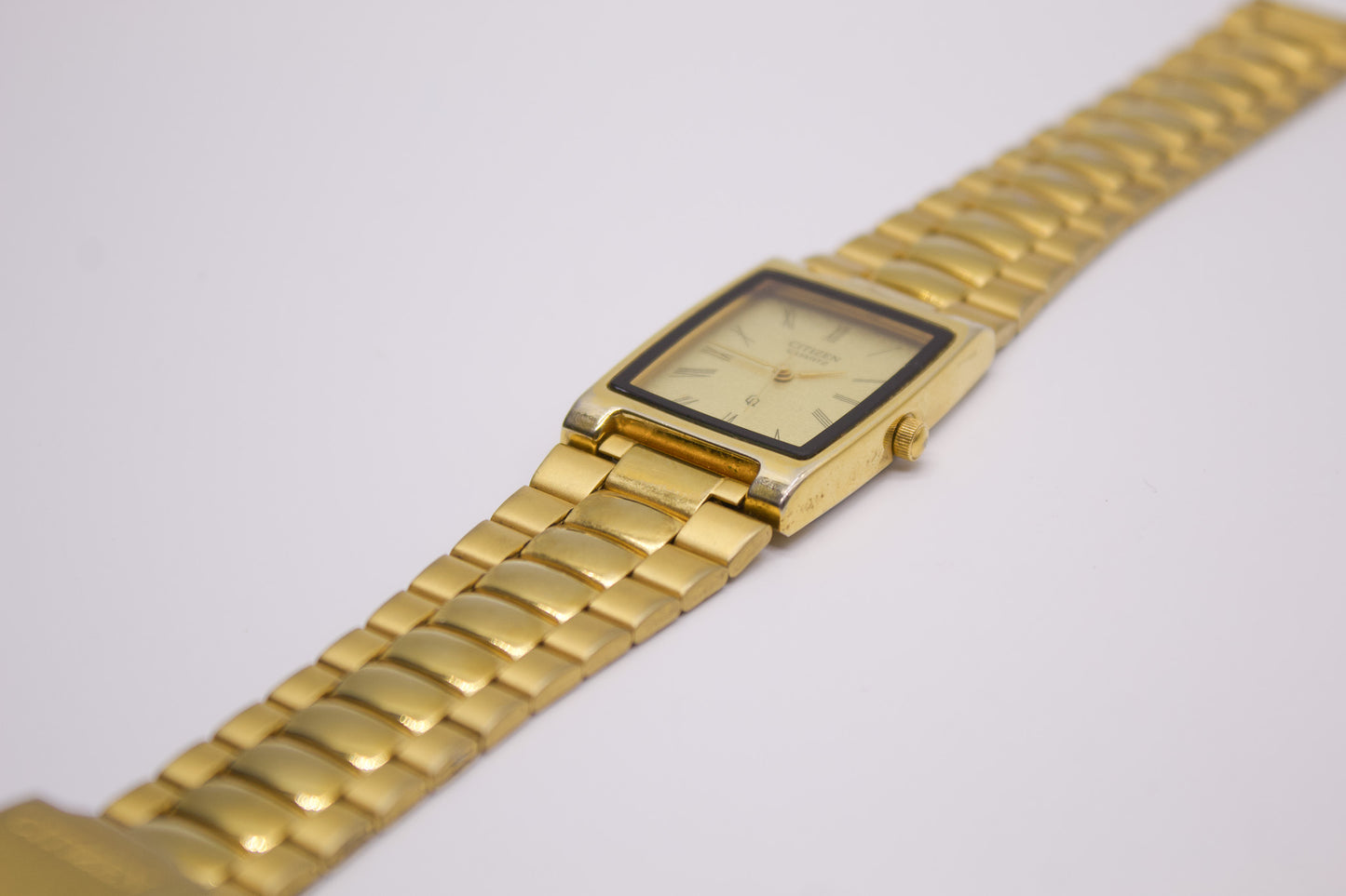 1995 Citizen CQ Quartz Tank Textured Golden Dial Men's Wrist-Watch