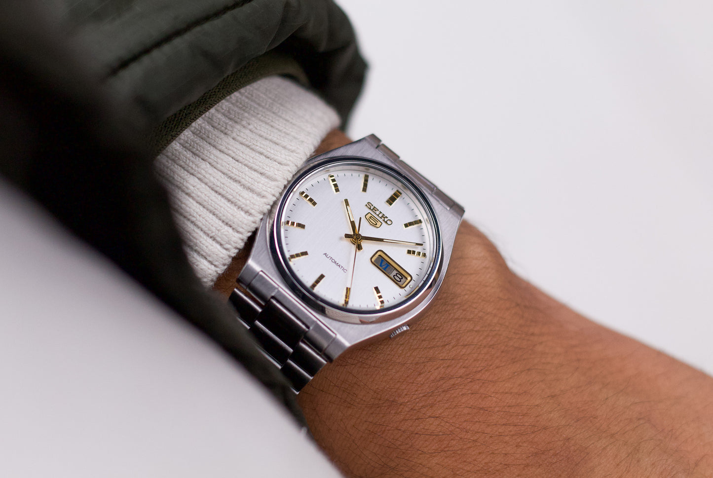 [Serviced] 1991 Seiko Seiko 5 Bright White Dial Men's Automatic Wrist-Watch