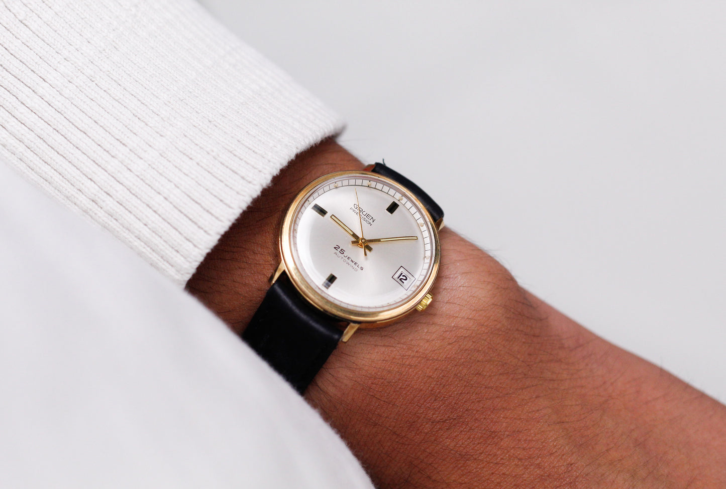 [Serviced] 1960s Gruen Autowind Mechanical Silver Sunburst Dial Men's Wrist-Watch