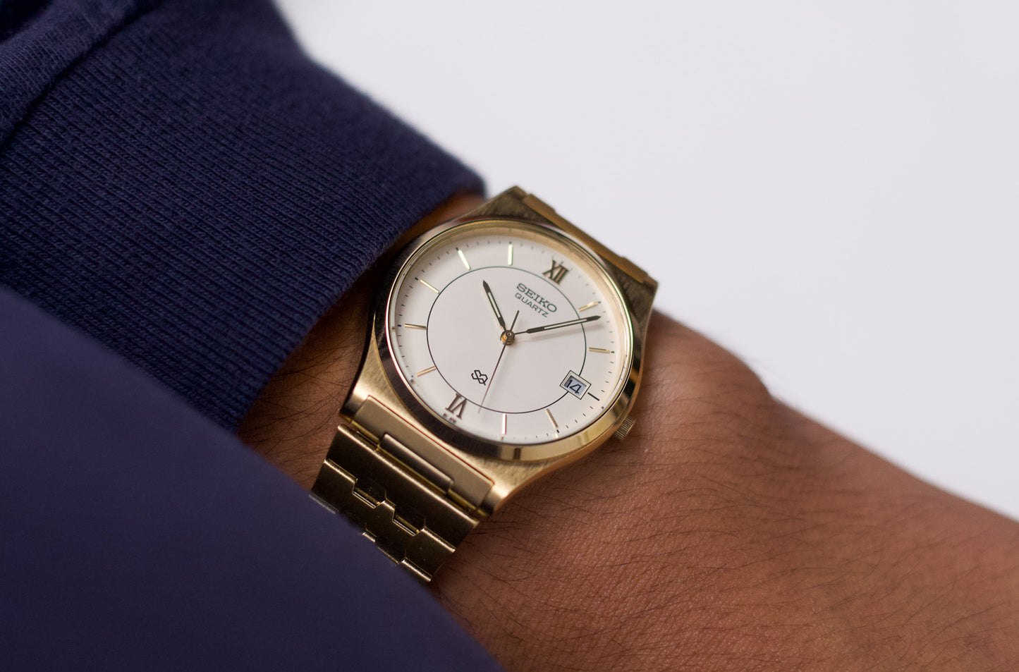 [New Old Stock] 1989 Seiko SQ Golden Roman Dial Men's Wrist-Watch Full-Set