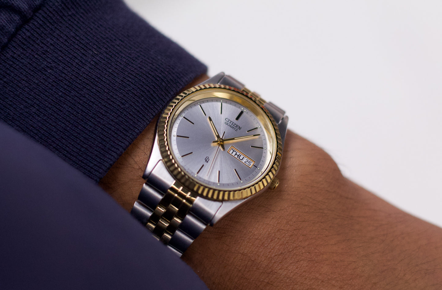 1990s Citizen Baby 'Day-Date' Silver Dial Two Tone Men's Wrist Watch