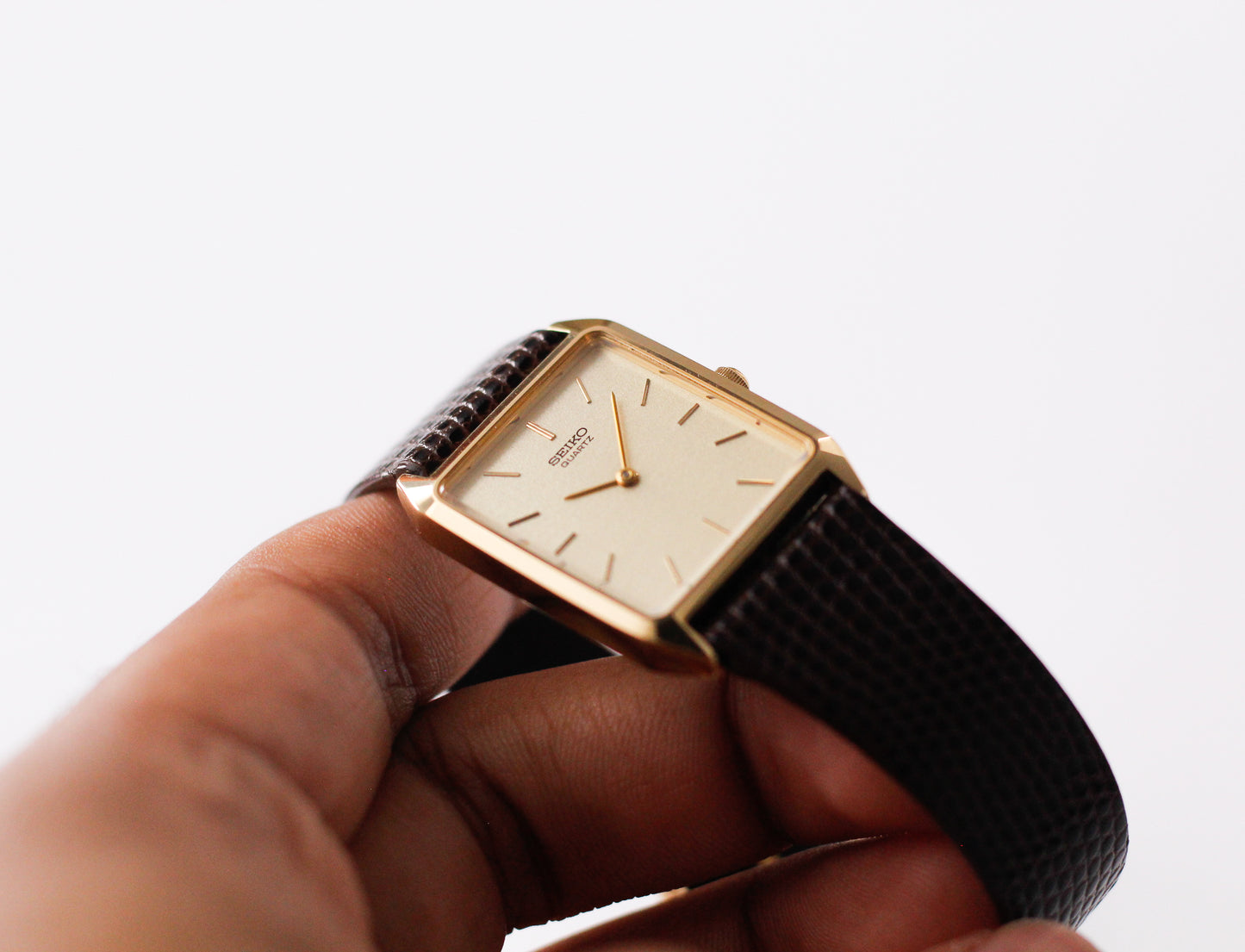 1987 Seiko Tank Straight Grain Golden Dial Men's Wrist-Watch