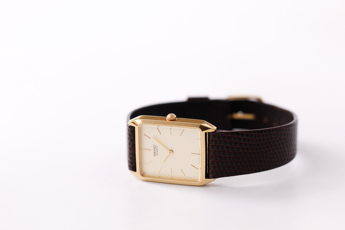 1987 Seiko Tank Straight Grain Golden Dial Men's Wrist-Watch