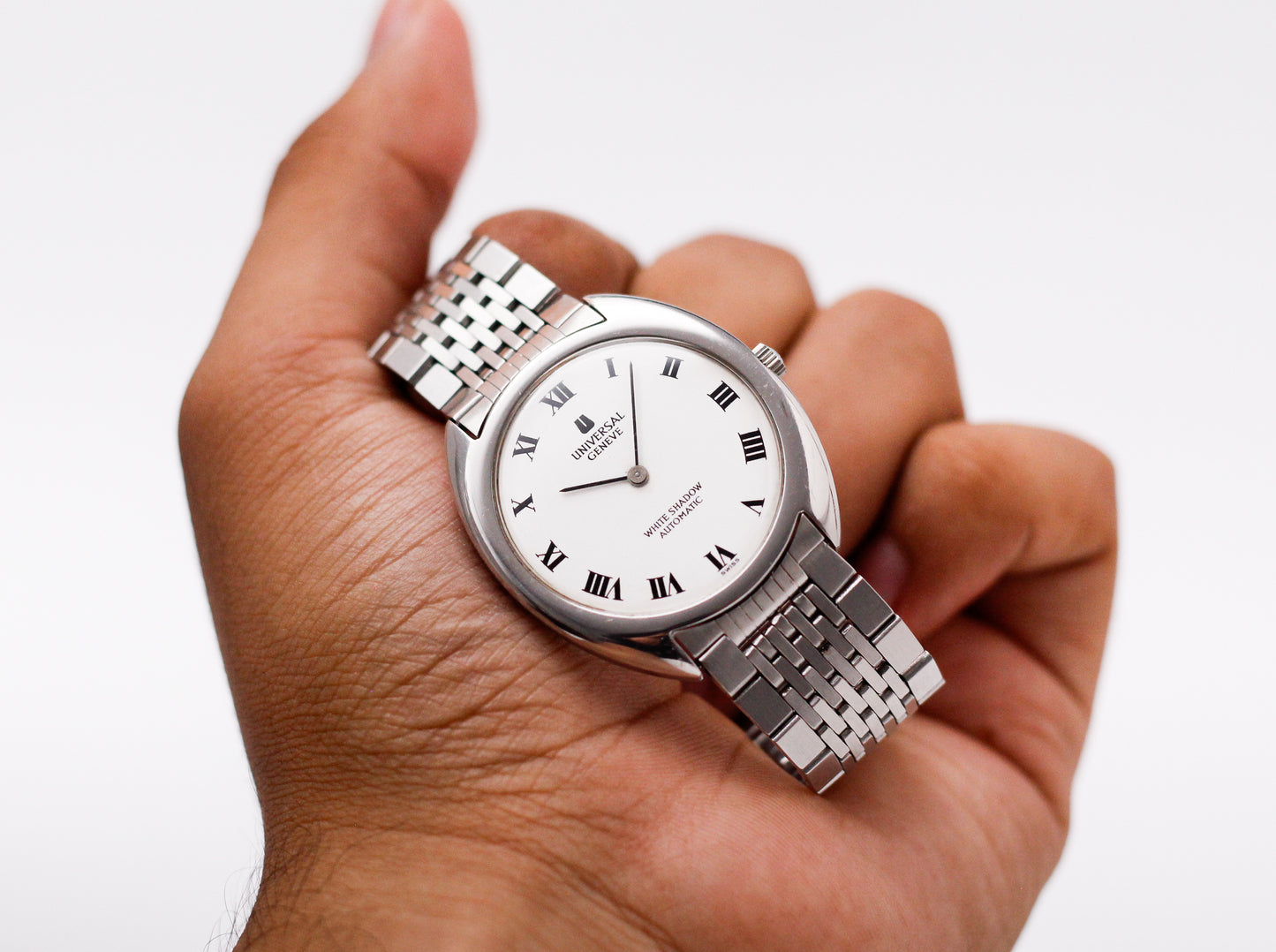 [Serviced] 1970s Universal Genève White Shadow Micro-Rotor Automatic Men's Wrist-Watch