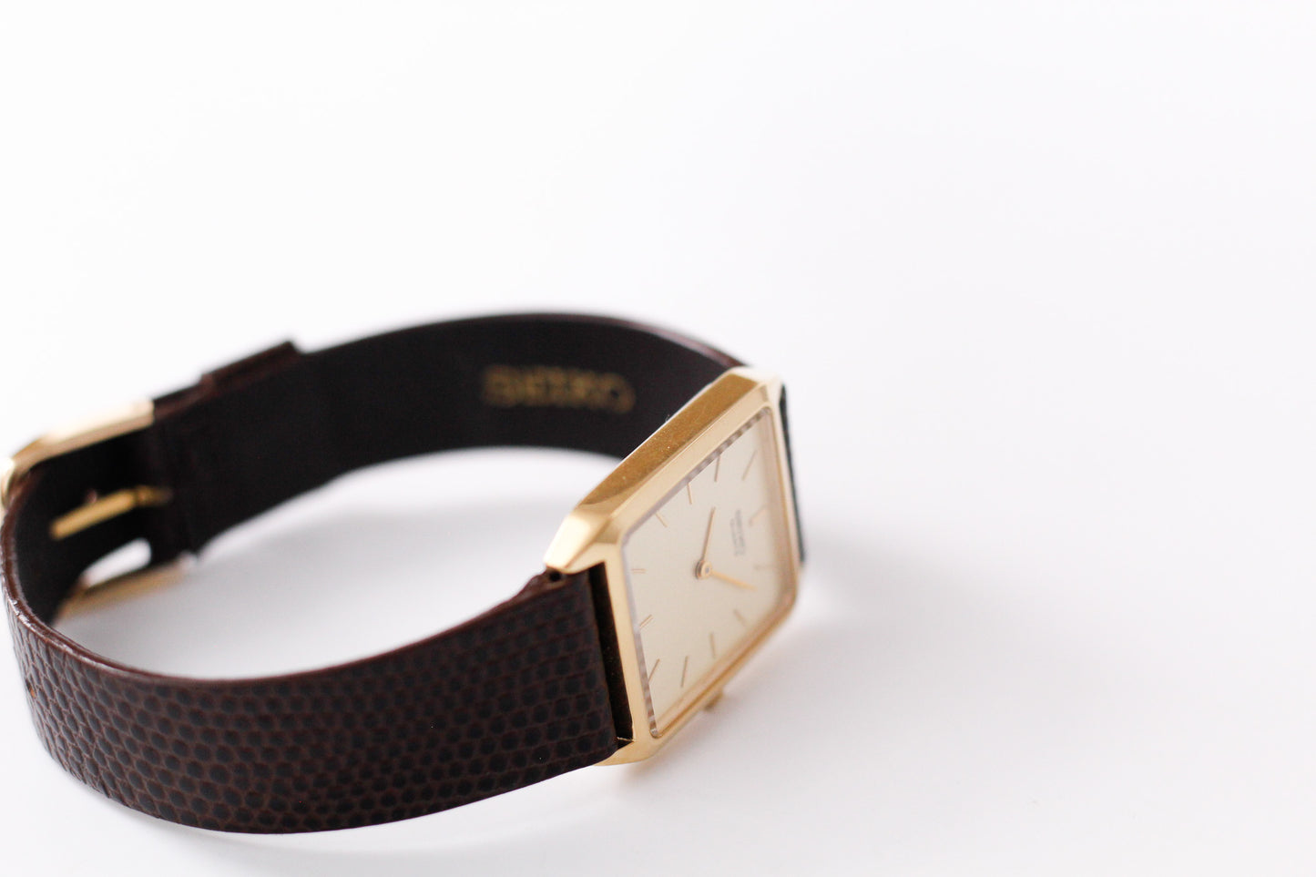1987 Seiko Tank Straight Grain Golden Dial Men's Wrist-Watch