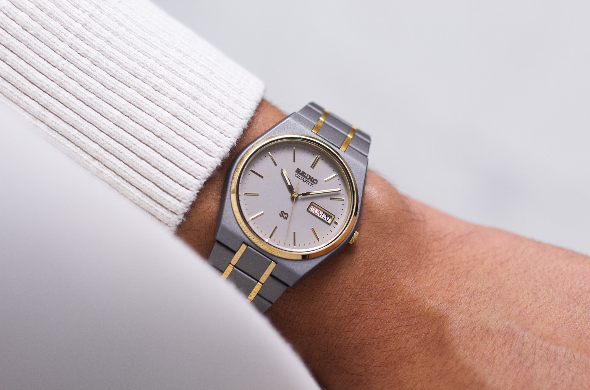 Near Mint] 1987 Seiko SQ Two Tone Gray Dial Sand Blasted