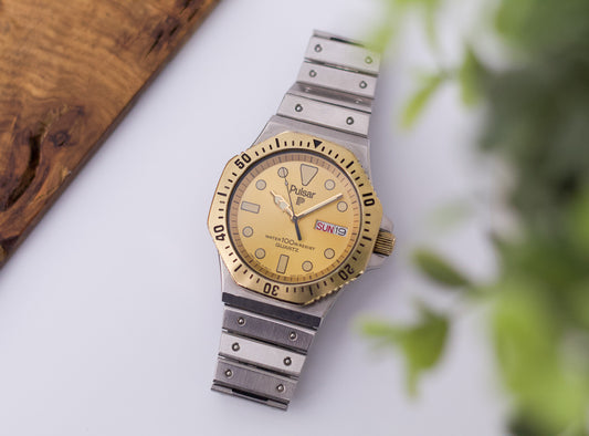 1992 Pulsar Quartz Two Tone Men's Sports Wrist-Watch