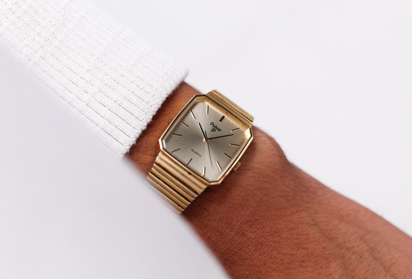 1992 Pulsar Quartz Champagne Sunburst Dial Men's Wrist-Watch