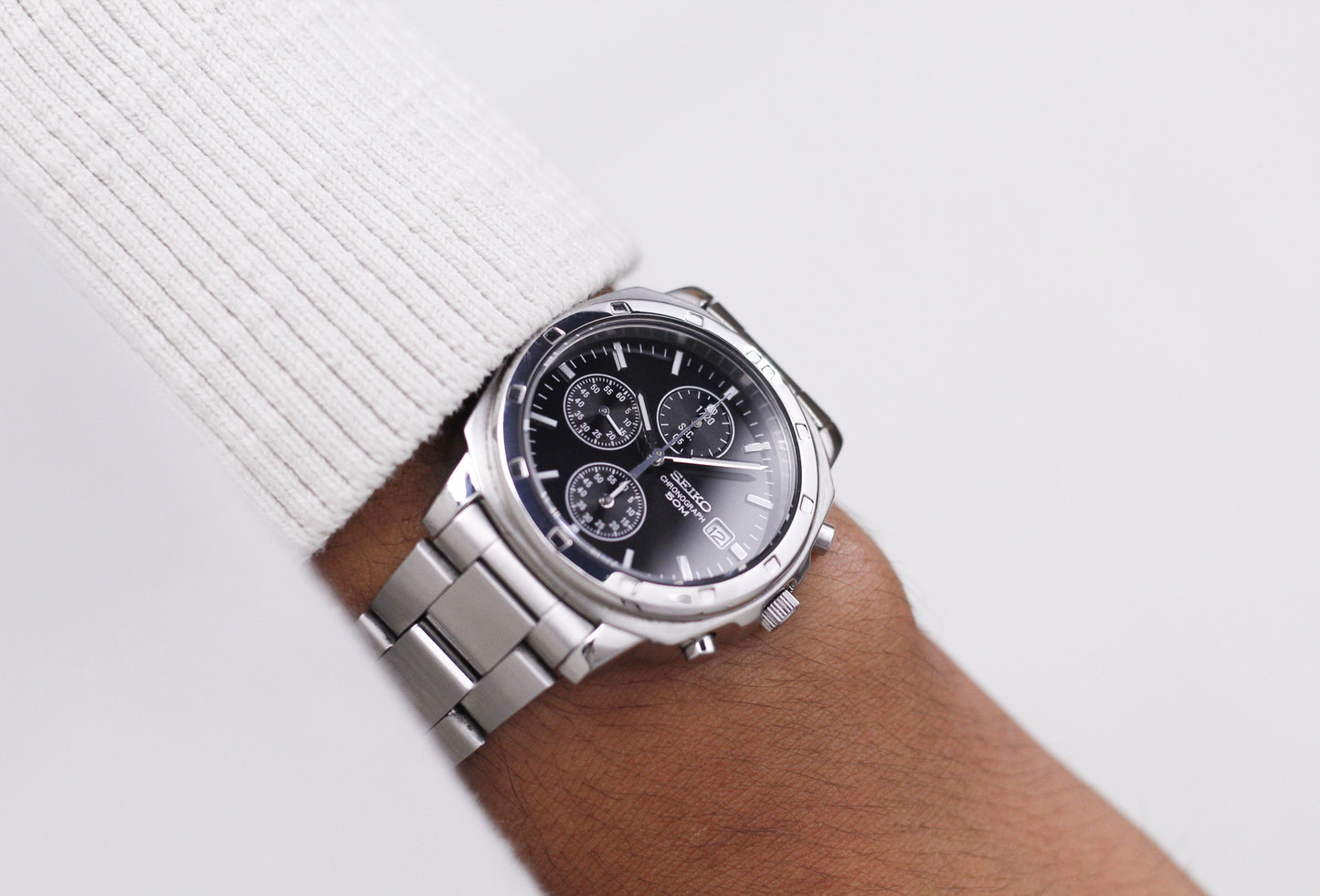 [Near Mint] 2004 Seiko Chronograph Inky Black Dial Men's Quartz Wrist-Watch