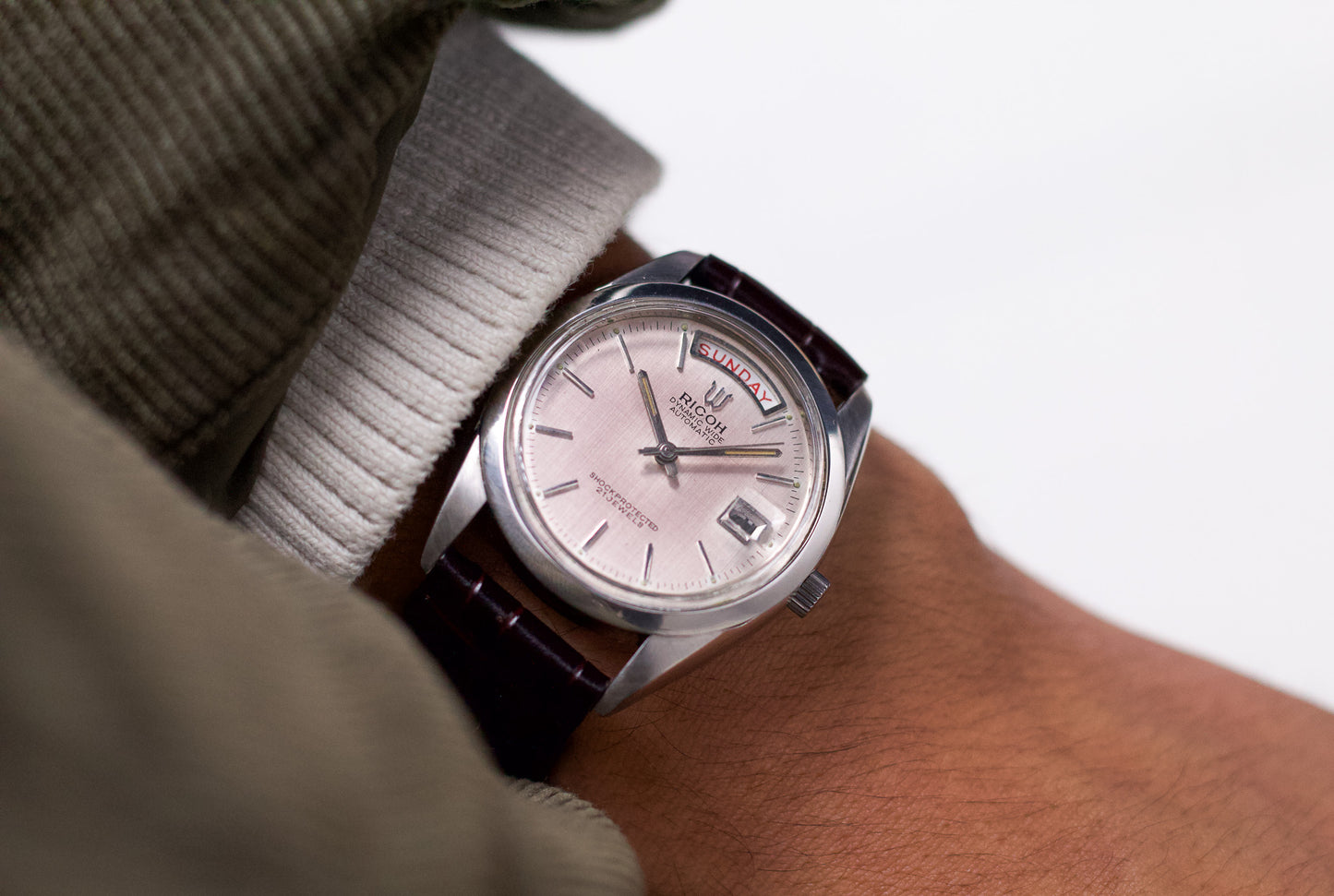 1980s Ricoh Automatic Cherry Blossom Silver Dial Men's Wrist-Watch